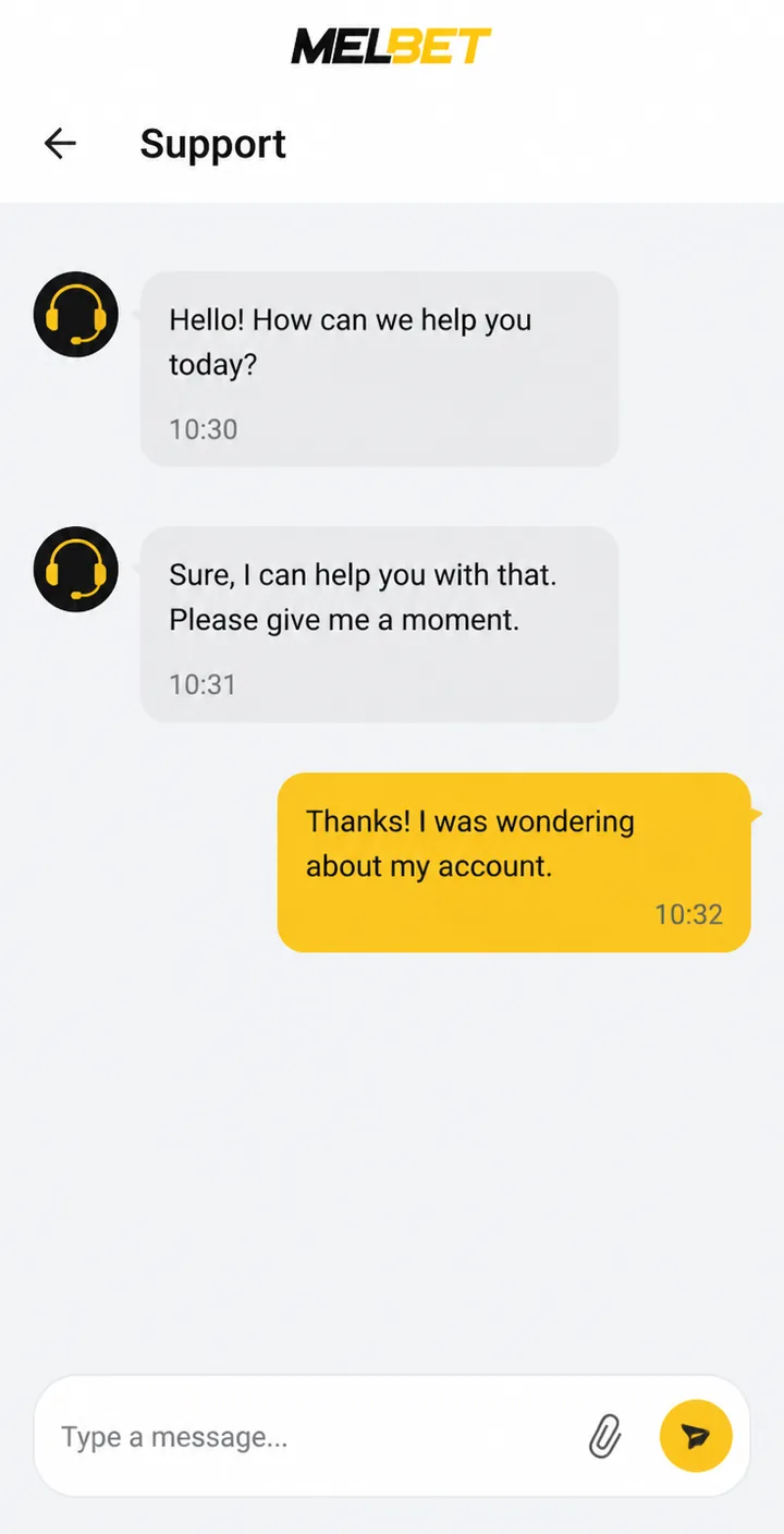 24/7 live chat customer support inside the Melbet app India